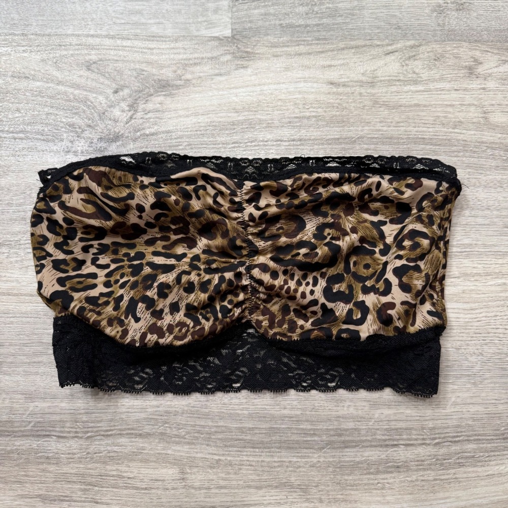 Delta Burke Leopard Print Lace Trim Bandeau Top Womens 1X Brown Black 2996-49